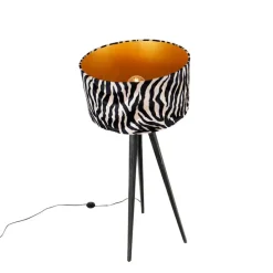 Vloerlamp tripod zwart met kap zebra 50 cm - Tripod Classic