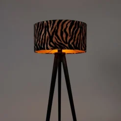 Vloerlamp tripod zwart met kap zebra 50 cm - Tripod Classic