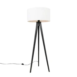 Vloerlamp tripod zwart met kap wit 50 cm - Tripod Classic
