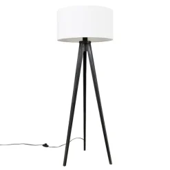 Vloerlamp tripod zwart met kap wit 50 cm - Tripod Classic