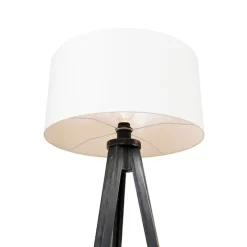 Vloerlamp tripod zwart met kap wit 50 cm - Tripod Classic