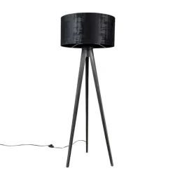 Vloerlamp tripod zwart met kap zwart 50 cm - Tripod Classic