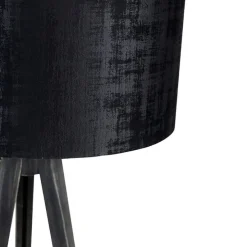 Vloerlamp tripod zwart met kap zwart 50 cm - Tripod Classic