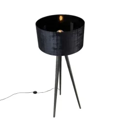 Vloerlamp tripod zwart met kap zwart 50 cm - Tripod Classic