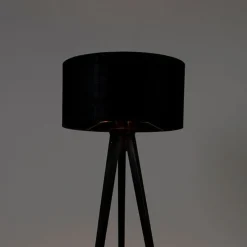 Vloerlamp tripod zwart met kap zwart 50 cm - Tripod Classic