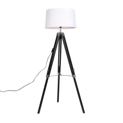 Vloerlamp Tripod zwart met kap 45cm linnen wit