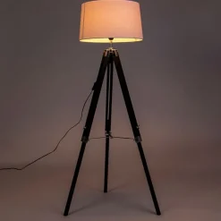 Vloerlamp Tripod zwart met kap 45cm linnen wit