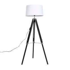 Vloerlamp Tripod zwart met kap 45cm linnen wit