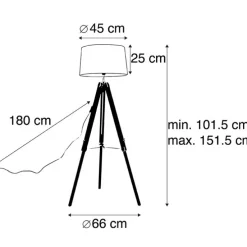 Vloerlamp Tripod zwart met kap 45cm linnen wit