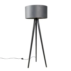 Vloerlamp tripod zwart met kap grijs 50 cm - Tripod Classic