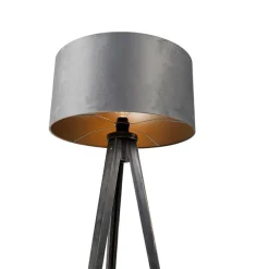 Vloerlamp tripod zwart met kap grijs 50 cm - Tripod Classic