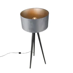 Vloerlamp tripod zwart met kap grijs 50 cm - Tripod Classic