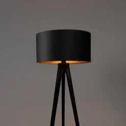 Vloerlamp tripod zwart met kap grijs 50 cm - Tripod Classic