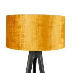 Vloerlamp tripod zwart met kap goud 50 cm - Tripod Classic
