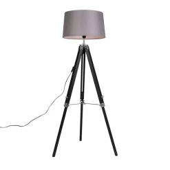 Vloerlamp Tripod zwart met kap 45cm linnen donker grijs