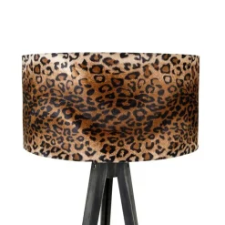 Vloerlamp tripod zwart met kap luipaard 50 cm - Tripod Classic