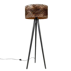 Vloerlamp tripod zwart met kap luipaard 50 cm - Tripod Classic