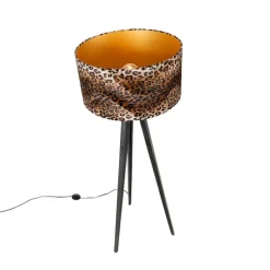 Vloerlamp tripod zwart met kap luipaard 50 cm - Tripod Classic