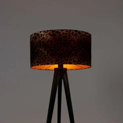 Vloerlamp tripod zwart met kap luipaard 50 cm - Tripod Classic