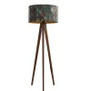 Vloerlamp walnoot hout met velours lampenkap blad dessin 50cm - Tripod Classic