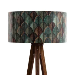 Vloerlamp walnoot hout met velours lampenkap blad dessin 50cm - Tripod Classic