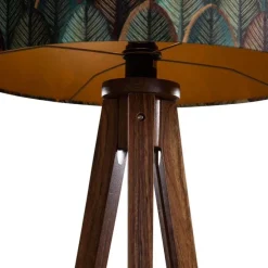 Vloerlamp walnoot hout met velours lampenkap blad dessin 50cm - Tripod Classic
