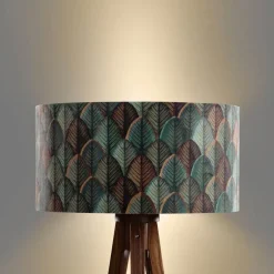 Vloerlamp walnoot hout met velours lampenkap blad dessin 50cm - Tripod Classic