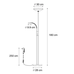 Vloerlamp zwart incl. LED en dimmer met leeslamp - Fez