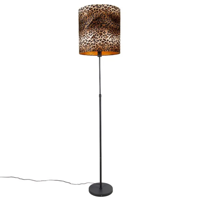 Vloerlamp zwart kap luipaard dessin 40 cm - Parte