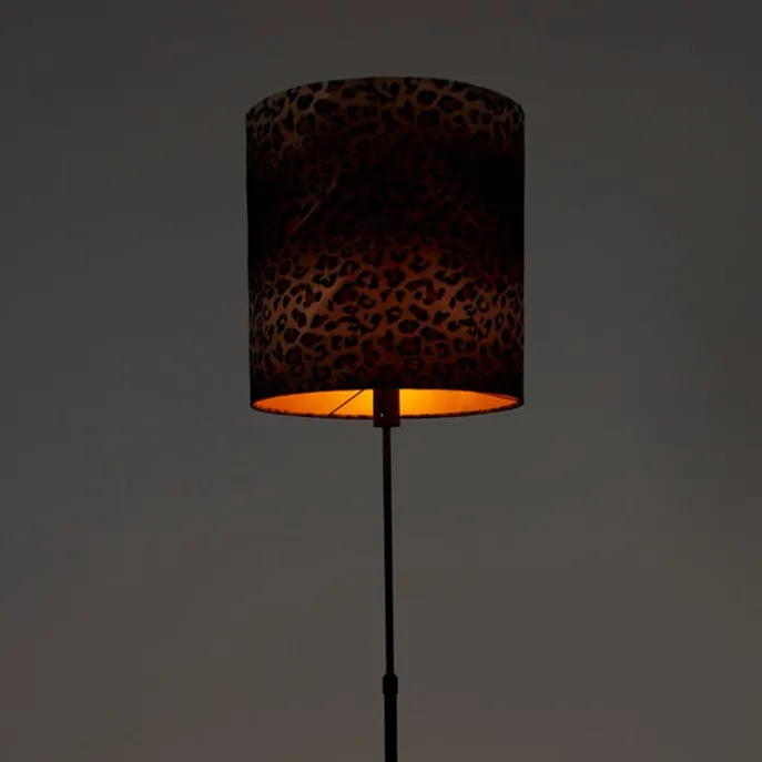 Vloerlamp zwart kap luipaard dessin 40 cm - Parte