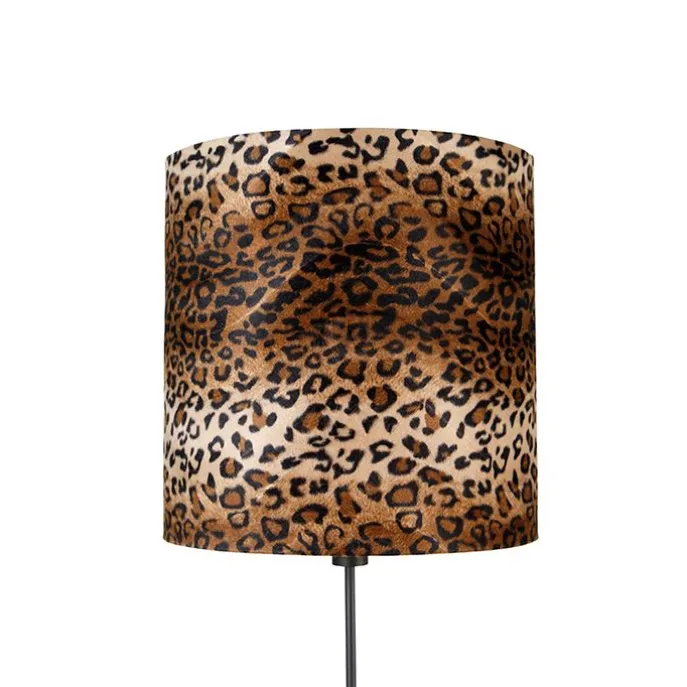 Vloerlamp zwart kap luipaard dessin 40 cm - Parte