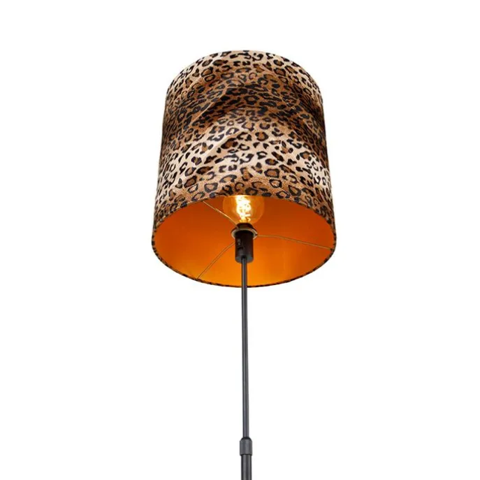 Vloerlamp zwart kap luipaard dessin 40 cm - Parte