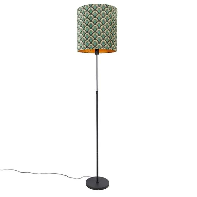 Vloerlamp zwart kap pauw dessin 40 cm verstelbaar - Parte