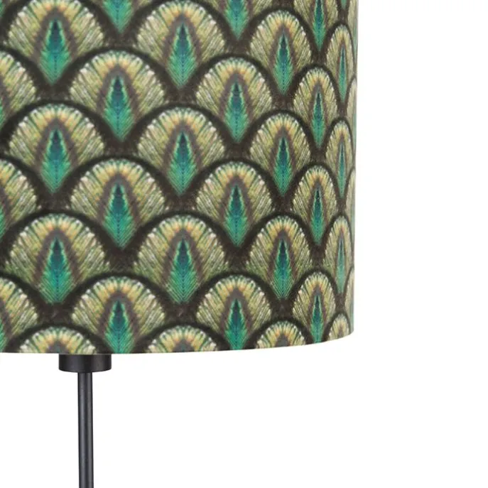 Vloerlamp zwart kap pauw dessin 40 cm verstelbaar - Parte