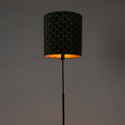 Vloerlamp zwart kap pauw dessin 40 cm verstelbaar - Parte