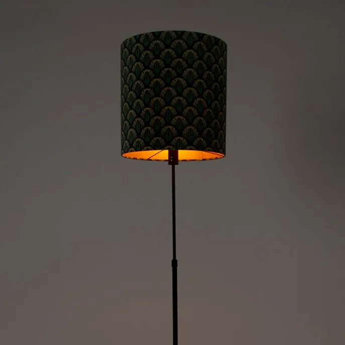 Vloerlamp zwart kap pauw dessin 40 cm verstelbaar - Parte