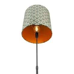 Vloerlamp zwart kap pauw dessin 40 cm verstelbaar - Parte