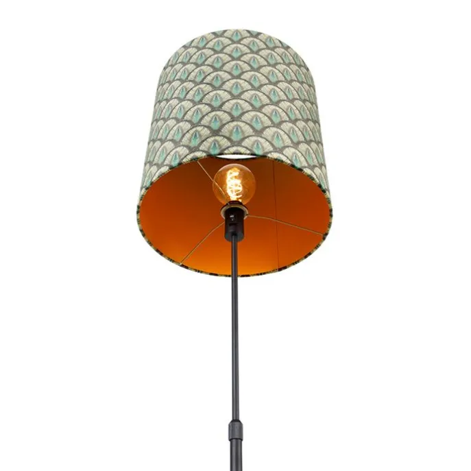 Vloerlamp zwart kap pauw dessin 40 cm verstelbaar - Parte