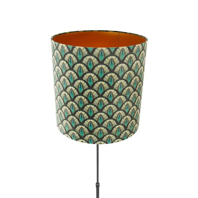 Vloerlamp zwart kap pauw dessin 40 cm verstelbaar - Parte