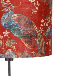 Vloerlamp zwart kap pauw dessin rood 40 cm - Parte