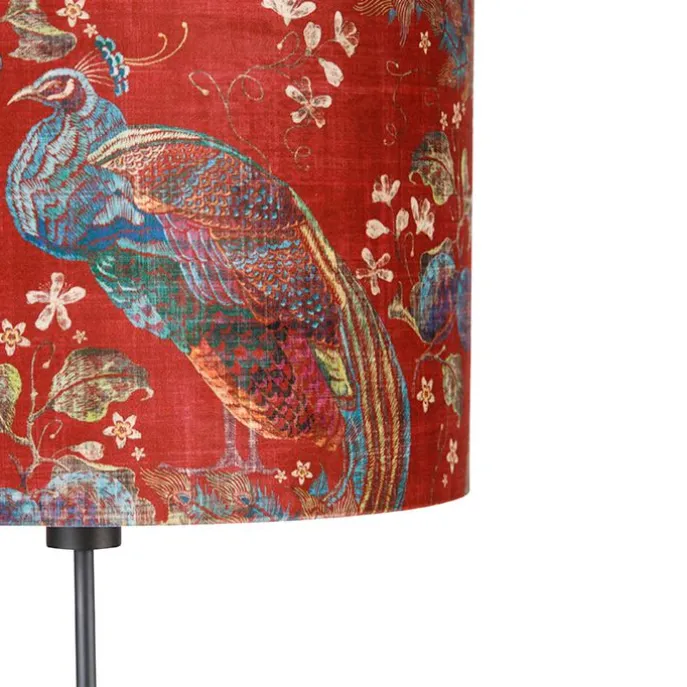 Vloerlamp zwart kap pauw dessin rood 40 cm - Parte