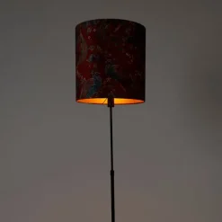 Vloerlamp zwart kap pauw dessin rood 40 cm - Parte