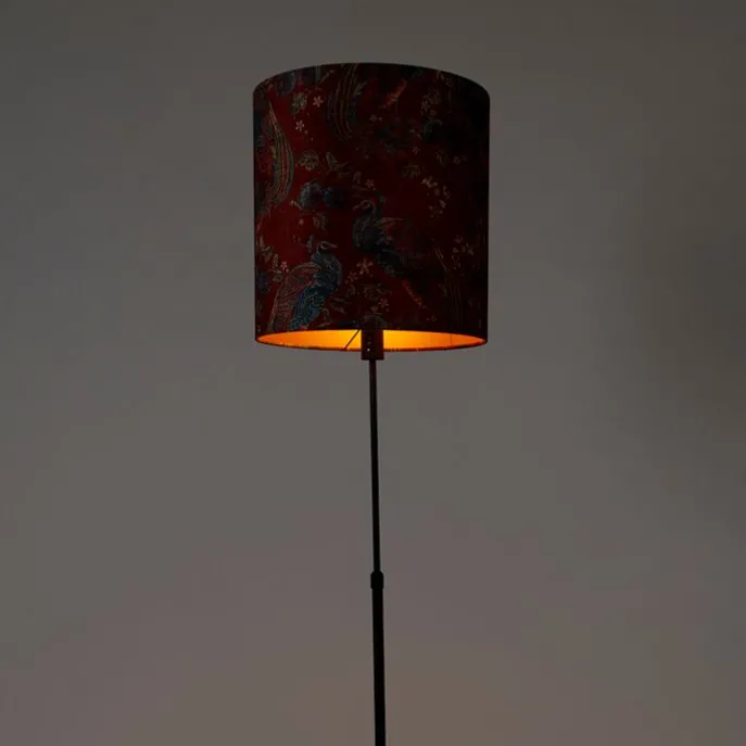 Vloerlamp zwart kap pauw dessin rood 40 cm - Parte