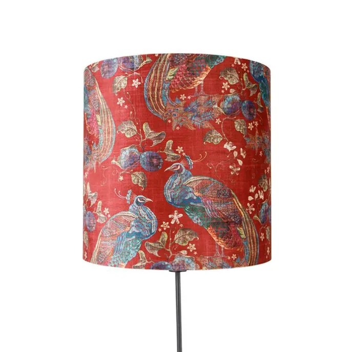 Vloerlamp zwart kap pauw dessin rood 40 cm - Parte