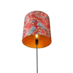 Vloerlamp zwart kap pauw dessin rood 40 cm - Parte