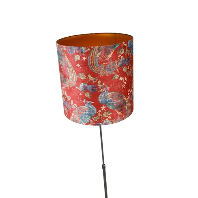 Vloerlamp zwart kap pauw dessin rood 40 cm - Parte