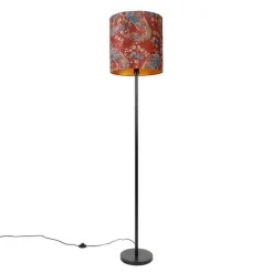 Vloerlamp zwart kap pauw dessin rood 40 cm- Simplo
