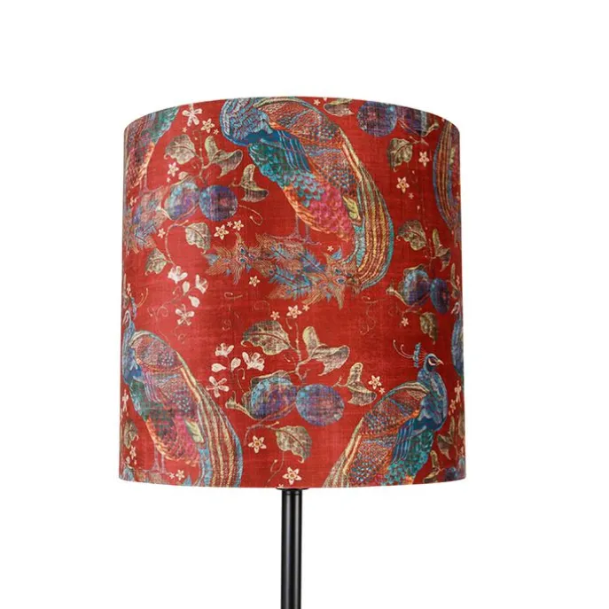 Vloerlamp zwart kap pauw dessin rood 40 cm- Simplo