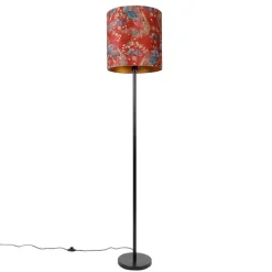 Vloerlamp zwart kap pauw dessin rood 40 cm- Simplo