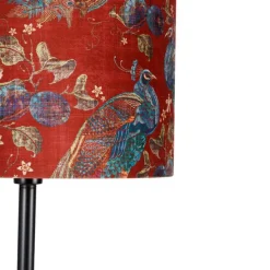 Vloerlamp zwart kap pauw dessin rood 40 cm- Simplo